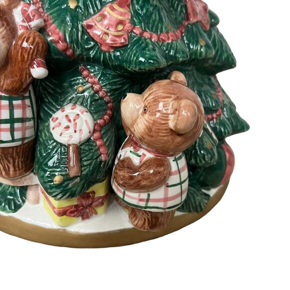 Fitz and Floyd Christmas Tree Teddy Bear Cookie Jar 13” 1991 Rare - Picture 5 of 9